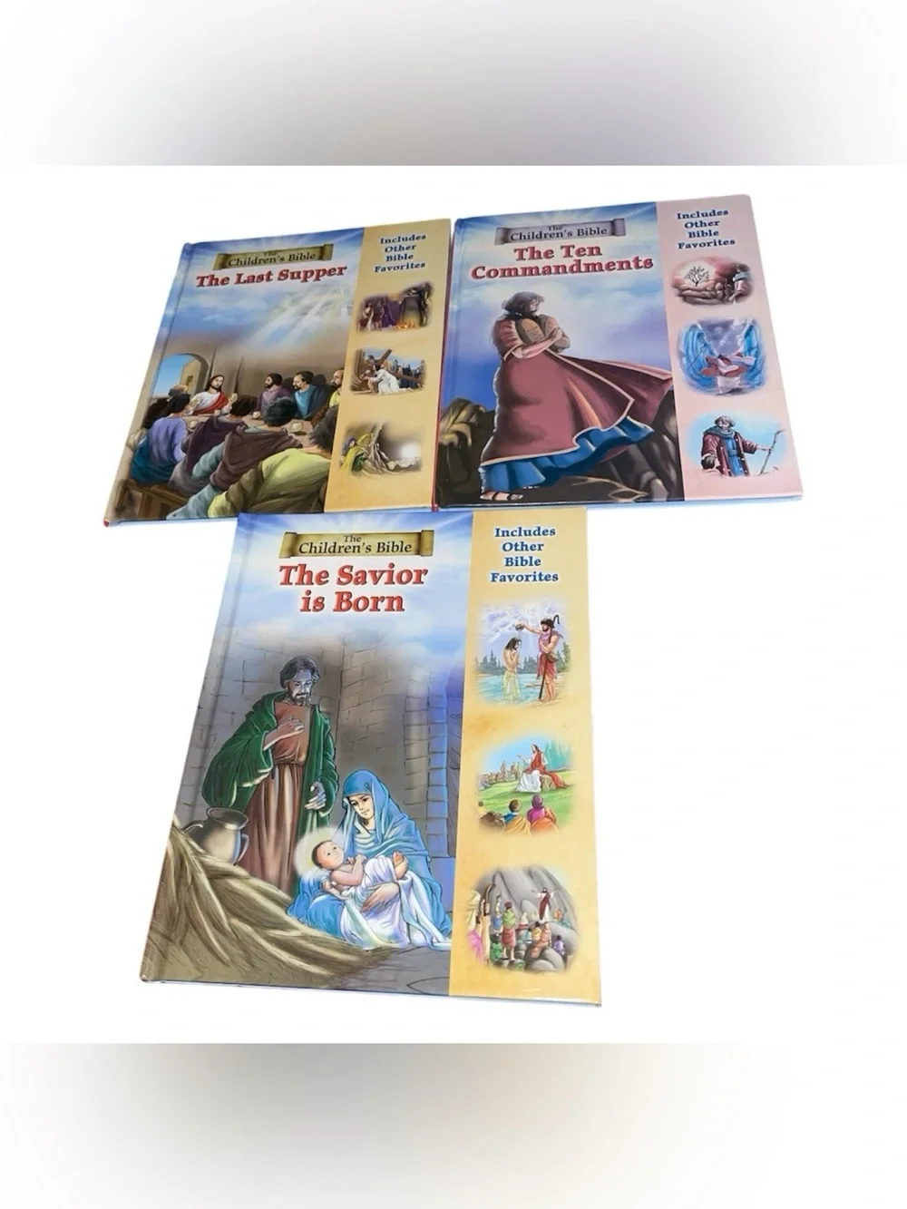 Lot of 3 The Children's Bible Hardcovers: Commandments, Savior, Last Supper